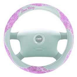 Couvre-Volant TROPHY 7 Simili Cuir Blanc et Motif Rose  SIMONI RACING 